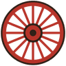Howdy Doodles red spoked wagon wheel logo